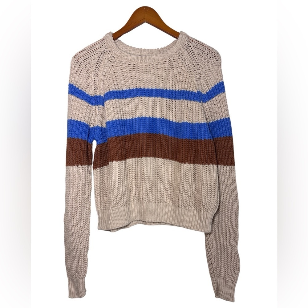Lush Multicolor Striped Sweater - Cream, Blue, and Brown